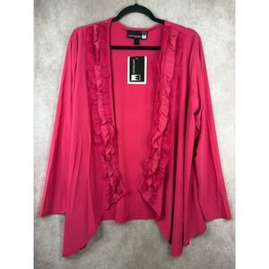 NWT Antthony Originals Fuchsia  Pink Ruffle Open Front Cardigan Womens Size L